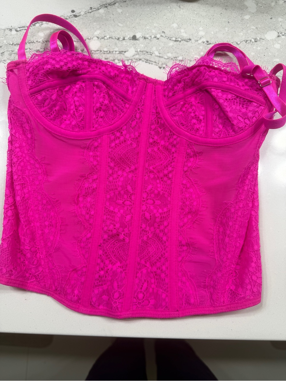 SHEIN Fuchsia Lace Bustier Top